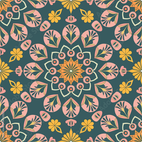 vector illustration hires Collection of High-Resolution Abstract Seamless ornament Patterns with Diverse Designs and Textures Mediterranean Tile Pattern with Colorful Floral Mandalas and Geometric 