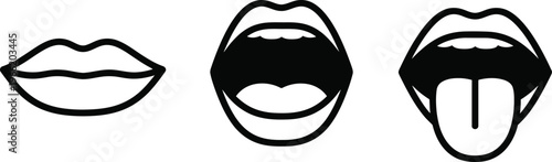 A set of black line drawings of different mouth expressions on white