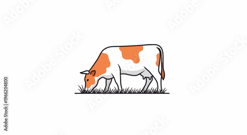Cow Grazing Side View Illustration.