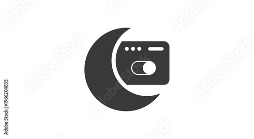 Camera on crescent moon icon.