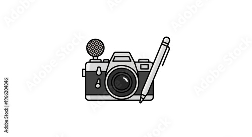 Camera with microphone and pencil.
