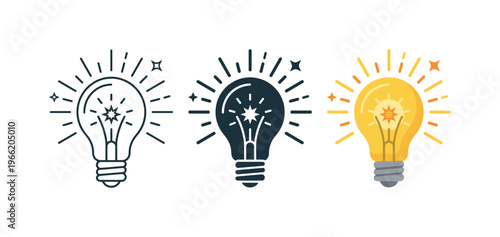 Three light bulb icons representing ideas, innovation, and creativity in different styles