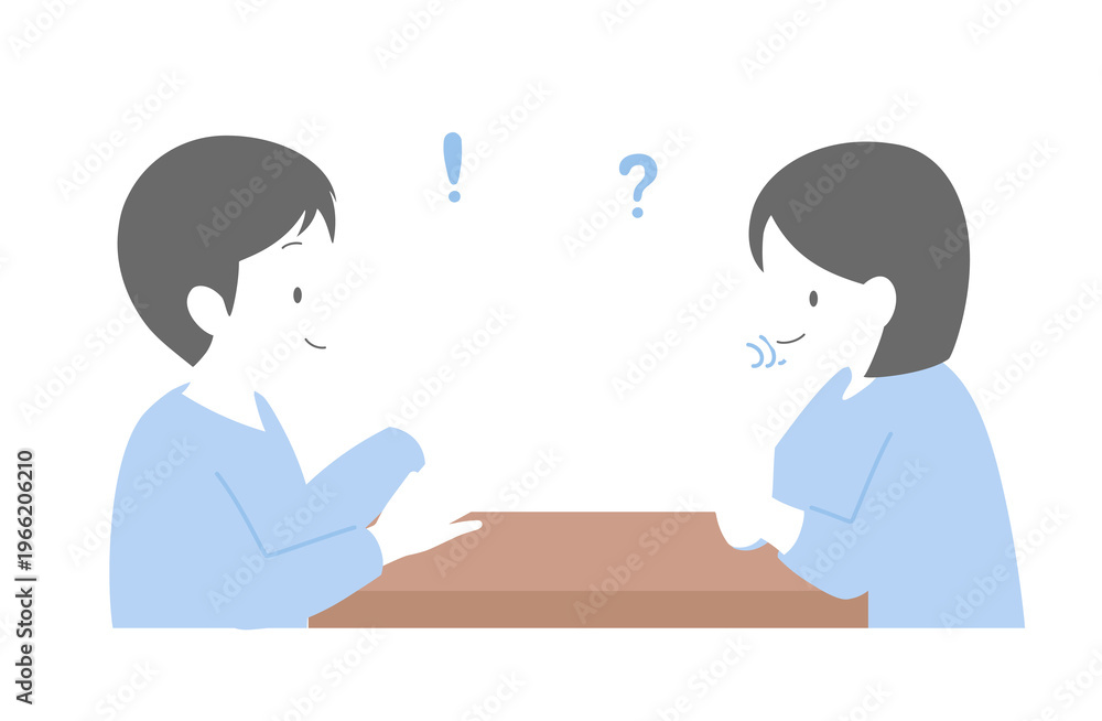 Obraz premium 男女が座って会話するコミュニケーションイラスト