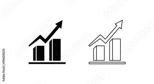 black and white line icons of growing bar charts with arrows Vector