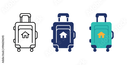 Travel suitcase with house icon for relocation or home moving services