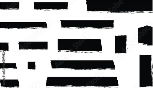 Black duct tape strips set, adhesive masking tape pieces, torn electrical tape vector