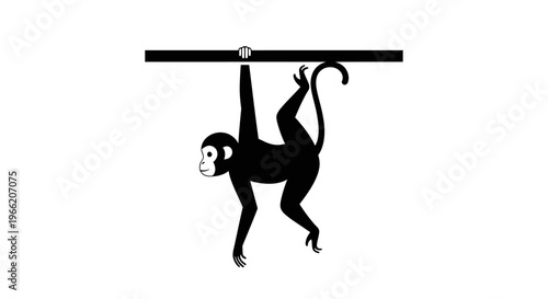 Monkey Hanging From A Bar Silhouette.
