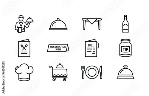 Collection of restaurant service icons for hospitality and dining