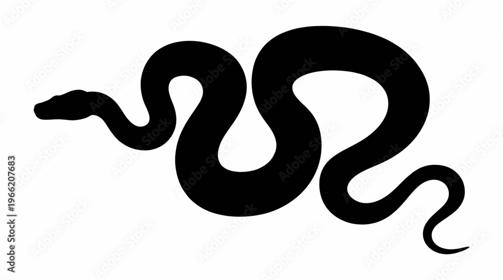 Obraz premium black silhouette of a python snake coiling and moving in flat vector style