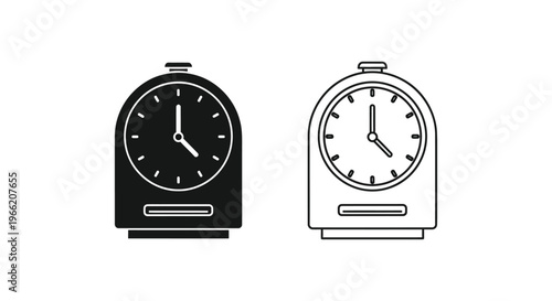 black and white line drawing of two old fashioned alarm clocks Vector
