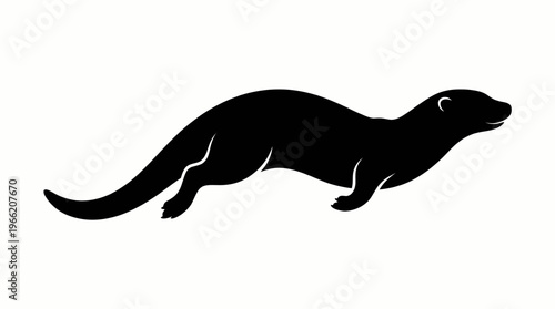 black silhouette of an otter swimming and moving in flat vector style