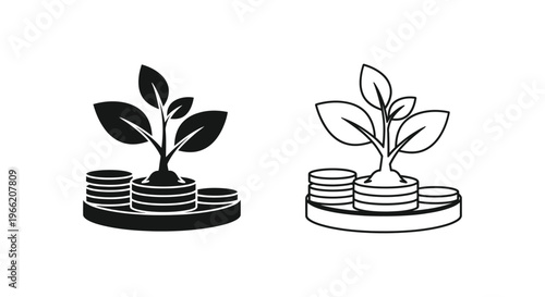 a plant growing out of a stack of coins Vector