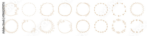 Set of 16 delicate floral wreaths. Each wreath features intricate floral designs. Perfect for invitations, logos, or decor. Floral wreaths for elegant designs. Frame element vector set.