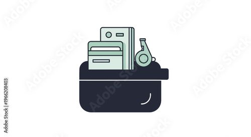 Black box with office supplies inside.