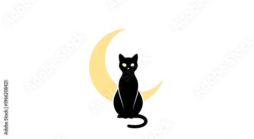 Black Cat Sitting Alone Silhouette Moon.