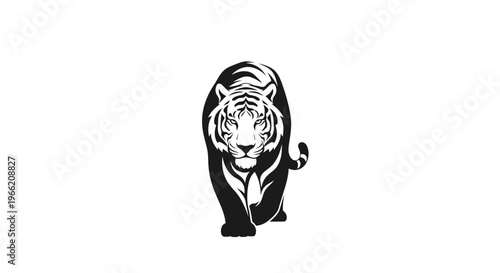 Black and white tiger illustration walking.