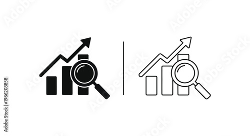 black and white line icons of business growth analysis Vector