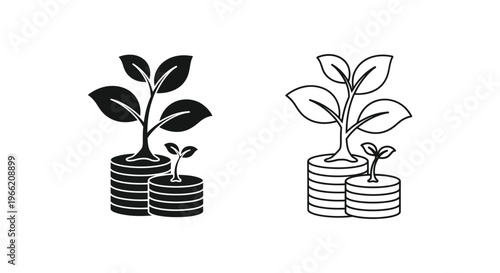 a stack of coins with a plant growing out of it Vector