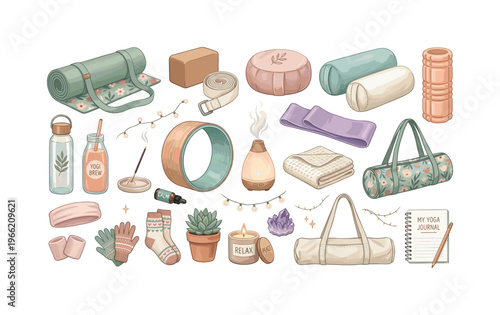 Yoga accessories and wellness items clipart collection for creative projects