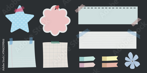 Colorful sticky notes and labels in various shapes like stars and flowers. Sticky notes and labels for organizing. Decorative sticky notes and labels. Cute vector set.
