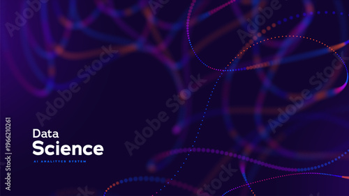Data Science Abstract Background With Glowing Particle Lines And Network Connections. Artificial Intelligence And Big Data Analytics Concept. Data Sciences And AI Systems. Vector Illustration.