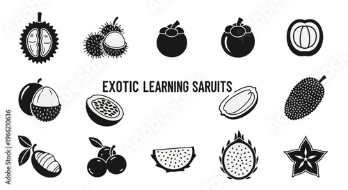 Exotic fruits icons set illustration.