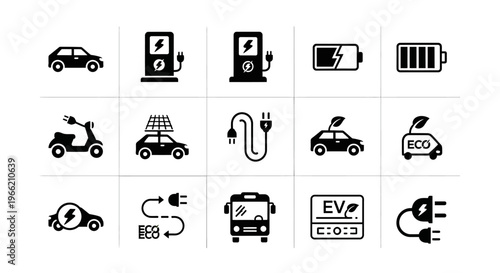 Electric vehicle charging station icons.