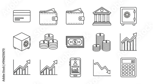Financial icons and money symbols.