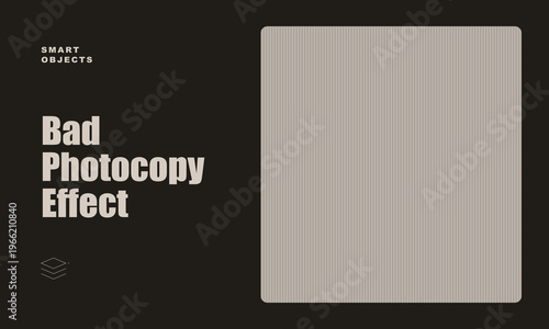 Minimalist graphic design template showing bad photocopy effect with vertical scan lines on dark background
