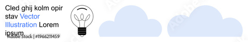 Creativity, innovation, brainstorming, environmental ideas, cloud storage, renewable energy. Light bulb alongside two clouds. Creativity and innovation concept sustainability and imaginative