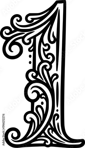  black and white number 1 written in an elegant way .