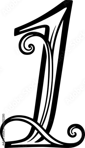  black and white number 1 written in an elegant way .