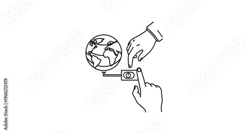 Hand holding globe on credit card.