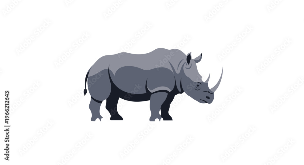 Fototapeta premium Gray Rhinoceros Standing Sideways Profile.
