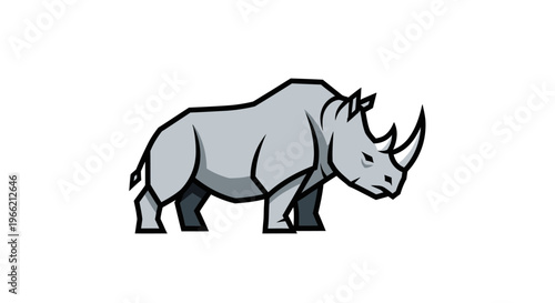 Gray Rhinoceros Standing Sideways Profile.