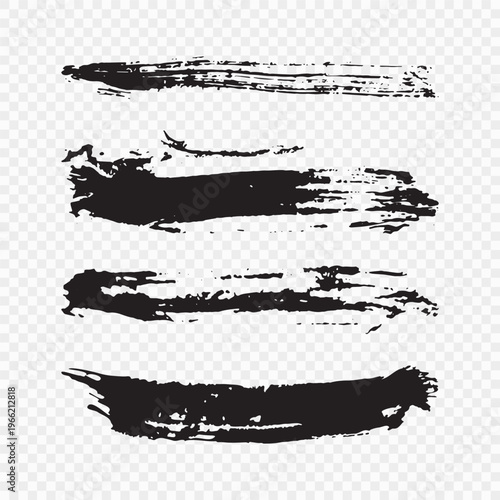 Set of vector black brush strokes for ink paint, grunge design element, mud banner, watercolor design, dirty texture. Isolated brush strokes on transparent background
