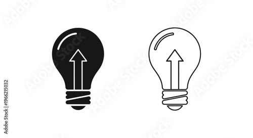 a black and a white light bulb with an arrow pointing up Vector