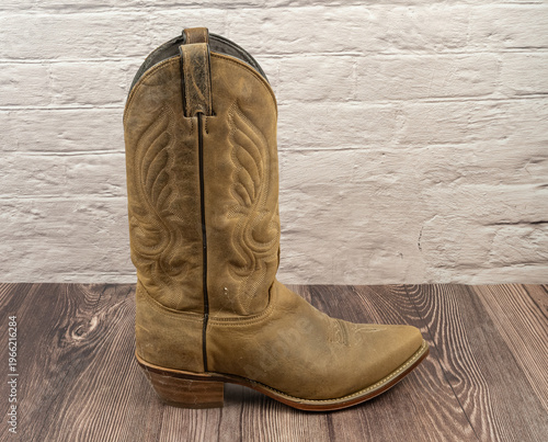 Side profile of western cowboy boot with decorative embroidery