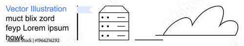 Cloud computing, data storage, IT services, network infrastructure, technology systems, online platforms. Minimalist server rack connected to a cloud symbol. Cloud computing and data storage concept