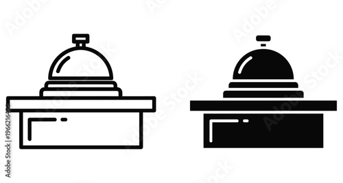 Hotel reception bell icon set for concierge service desk hospitality assistance call button symbol in outline and solid black style