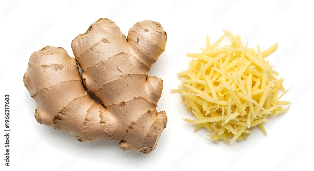 Fototapeta premium Ginger Root with Fine Grated Texture Close-Up Natural Spice Ingredient Concept