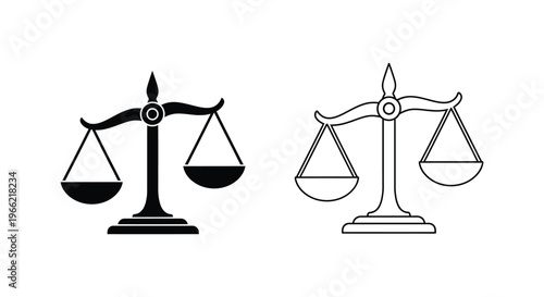 a pair of scales icons in black and white line art Vector