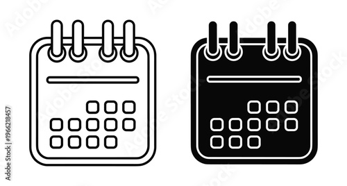 Calendar icon set with outline and solid styles for scheduling planning dates appointments organizer management time events reminder business office