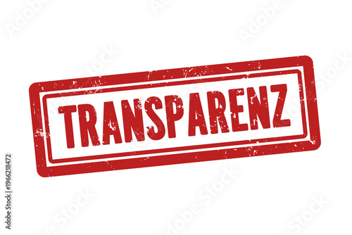 Transparenz (transparency) - A red stamp, isolated on white background.