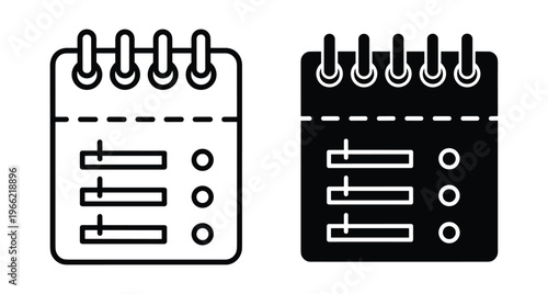 Spiral notepad checklist icon set for task management planning organization to do list reminder schedule agenda business office stationery document