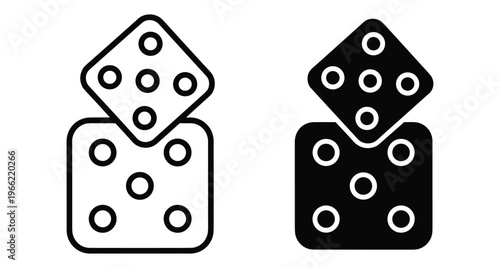 Dice icons set showing outline and solid versions for gambling board games casino luck chance probability play and leisure activities
