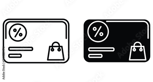 Discount gift card icon set with percentage symbol and shopping bag for retail promotion loyalty program voucher and digital coupon
