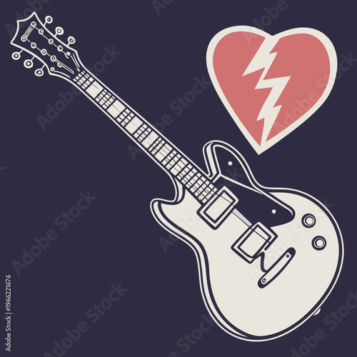 Electric guitar with a broken heart symbol expressing heartbreak emotion music and sorrowful vibes