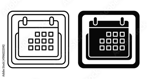 Calendar icon set with outline and solid styles for scheduling appointment planning date reminder organizer event management business interface design
