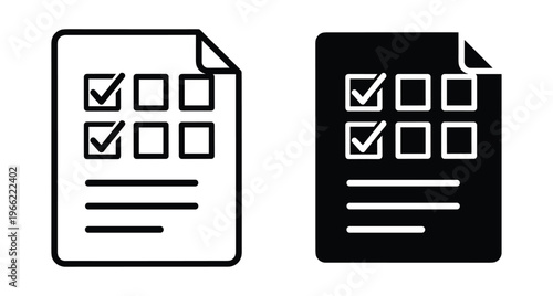Checklist document icon set featuring survey form task list report with checkmarks business planning project management questionnaire exam paper data collection